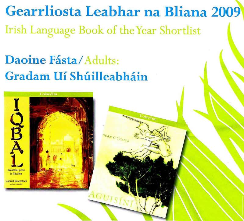 Gearrliosta Gradam Uí Shúilleabháin Leabhar na Bliana 2009 Irish book of the year award Gradam Ui Shuilleabhain Book Prioze 